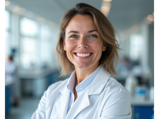 Portrait souriant de Dr. Sophie Laurent, Directrice R&D de Beauté Éclatante Paris.