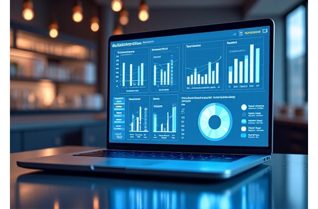 Tableau de bord numérique affichant des graphiques de croissance et des chiffres de satisfaction client pour des marques