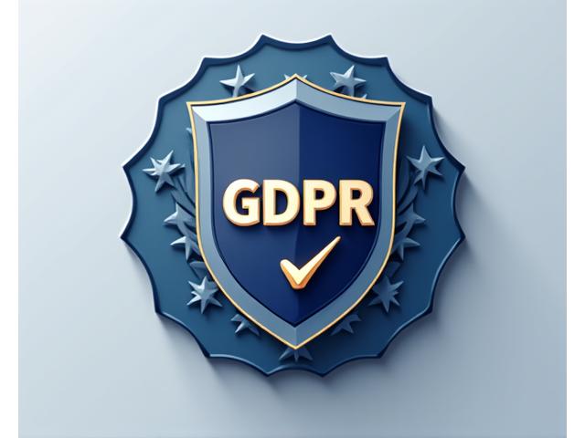 Un badge de certification RGPD stylisé, symbolisant la conformité et la protection des données.