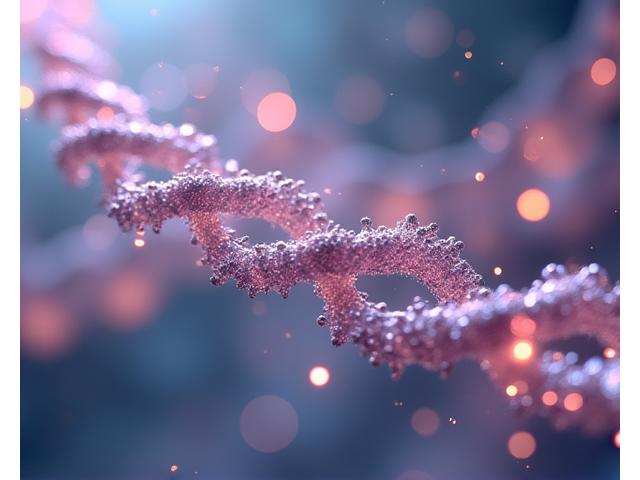 Modèle moléculaire stylisé de peptides, avec des éléments doux et lumineux, représentant une innovation en cosmétologie.